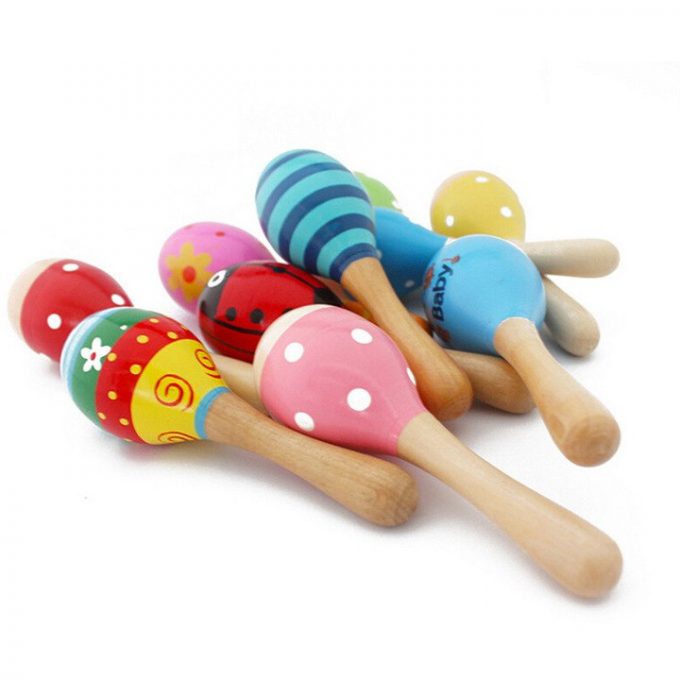 Kleurrijke Houten Maracas Baby Kind Muziekinstrument Rammelaar Shaker Kinderen Speelgoed