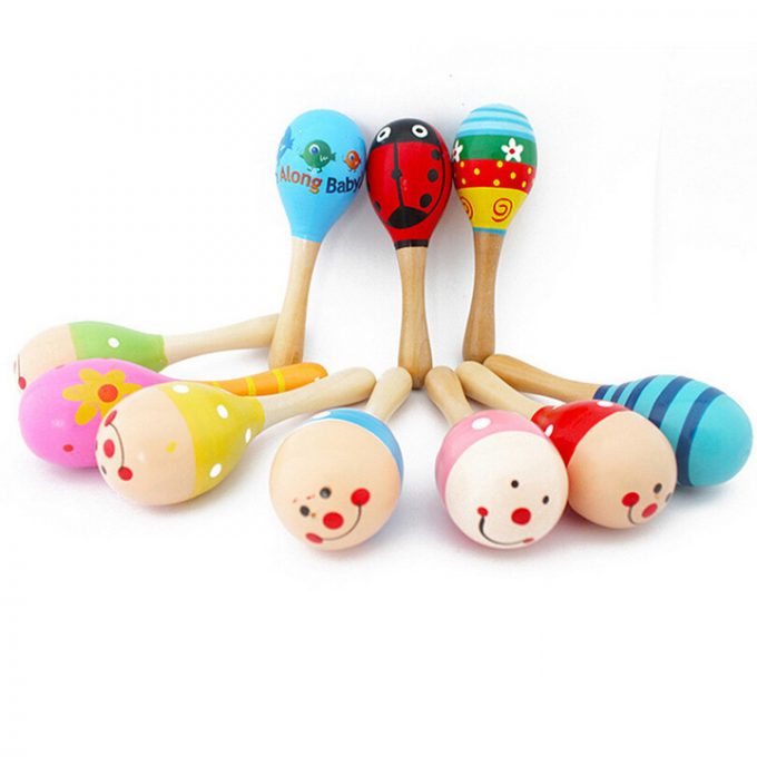 Kleurrijke Houten Maracas Baby Kind Muziekinstrument Rammelaar Shaker Kinderen Speelgoed